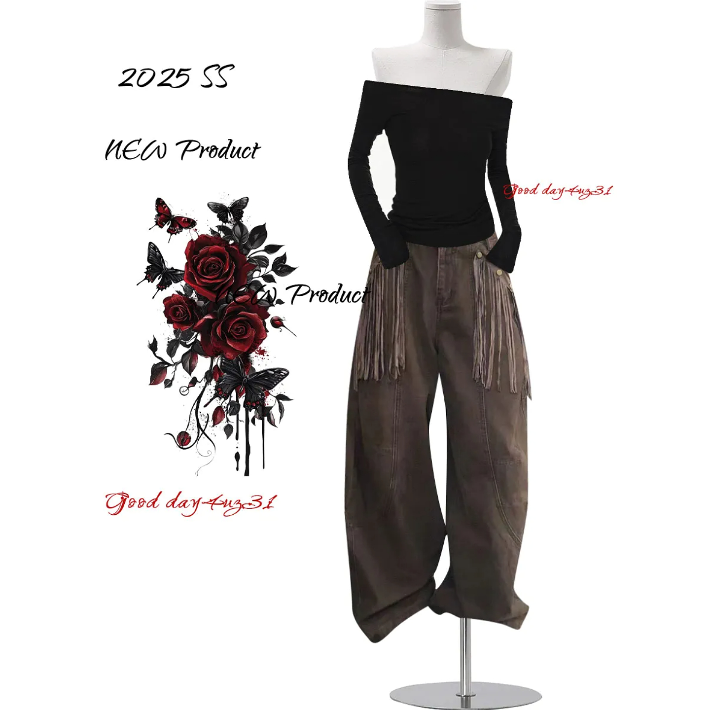 大码美式复古流苏设计感牛仔裤