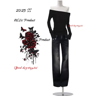 美式 街头排扣设计感直筒长裤 复古水洗做旧牛仔裤 新款 女秋冬季 大码