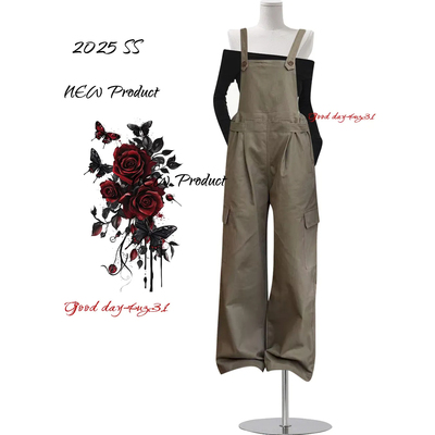 褶皱工装风牛仔背带裤女秋季新款