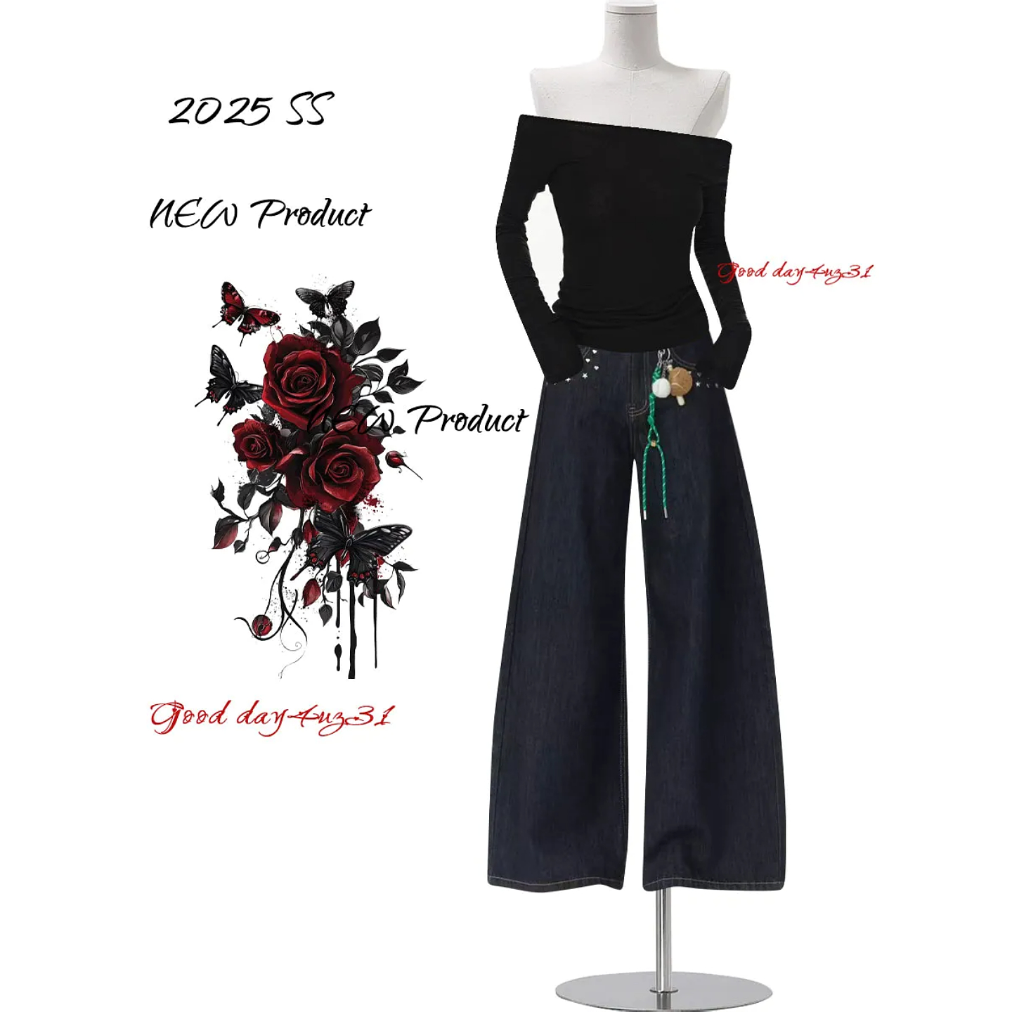 复古水洗铆钉设计感牛仔裤女