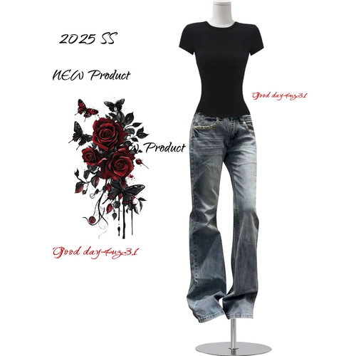 大码低腰微喇牛仔裤显瘦街头风