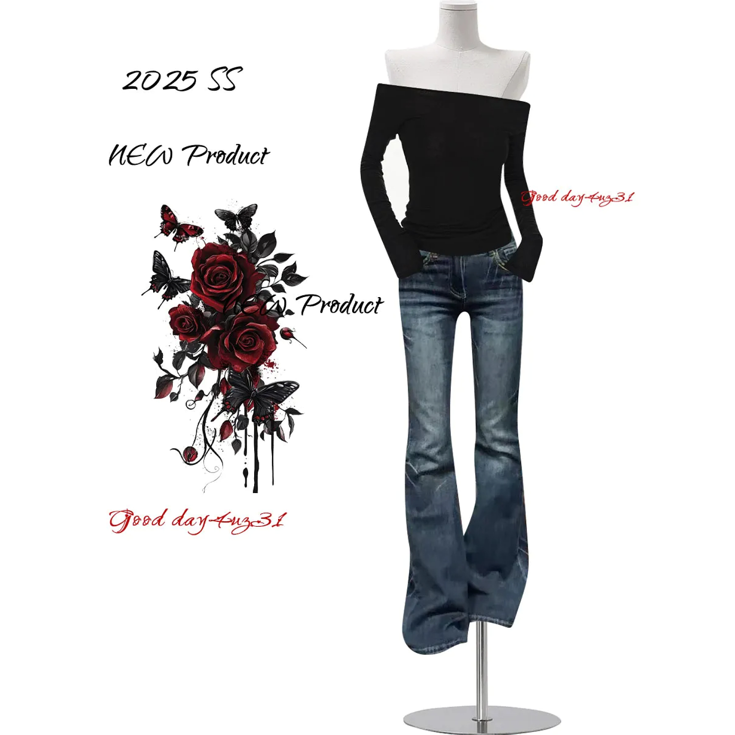 大码美式复古闪电纹牛仔裤