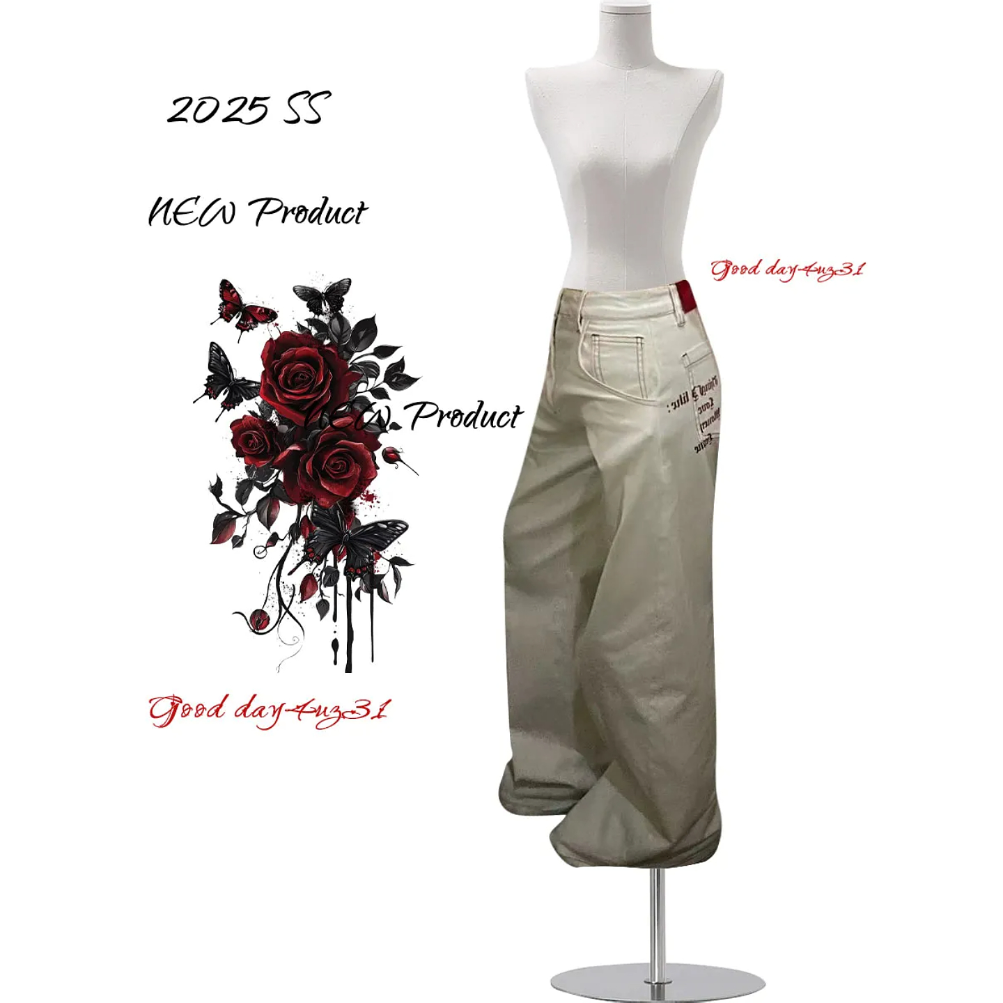 大码美式复古字母印花牛仔裤