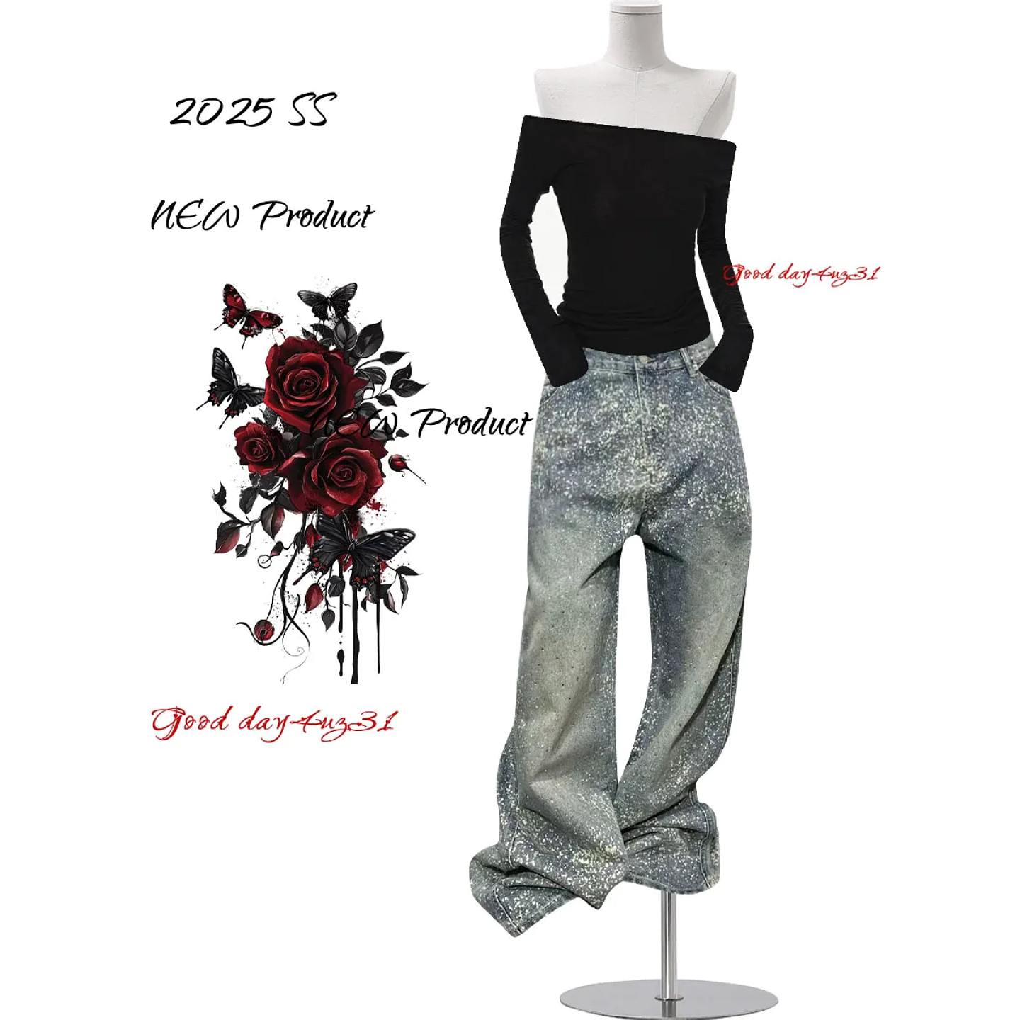 大码美式复古水洗阔腿牛仔裤