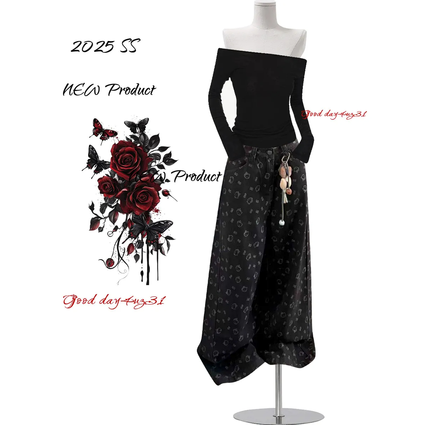 大码美式复古卡通印花牛仔裤