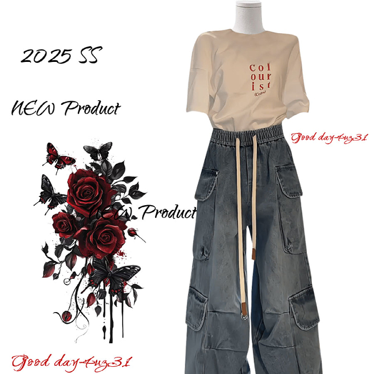 大码美式复古工装牛仔裤女