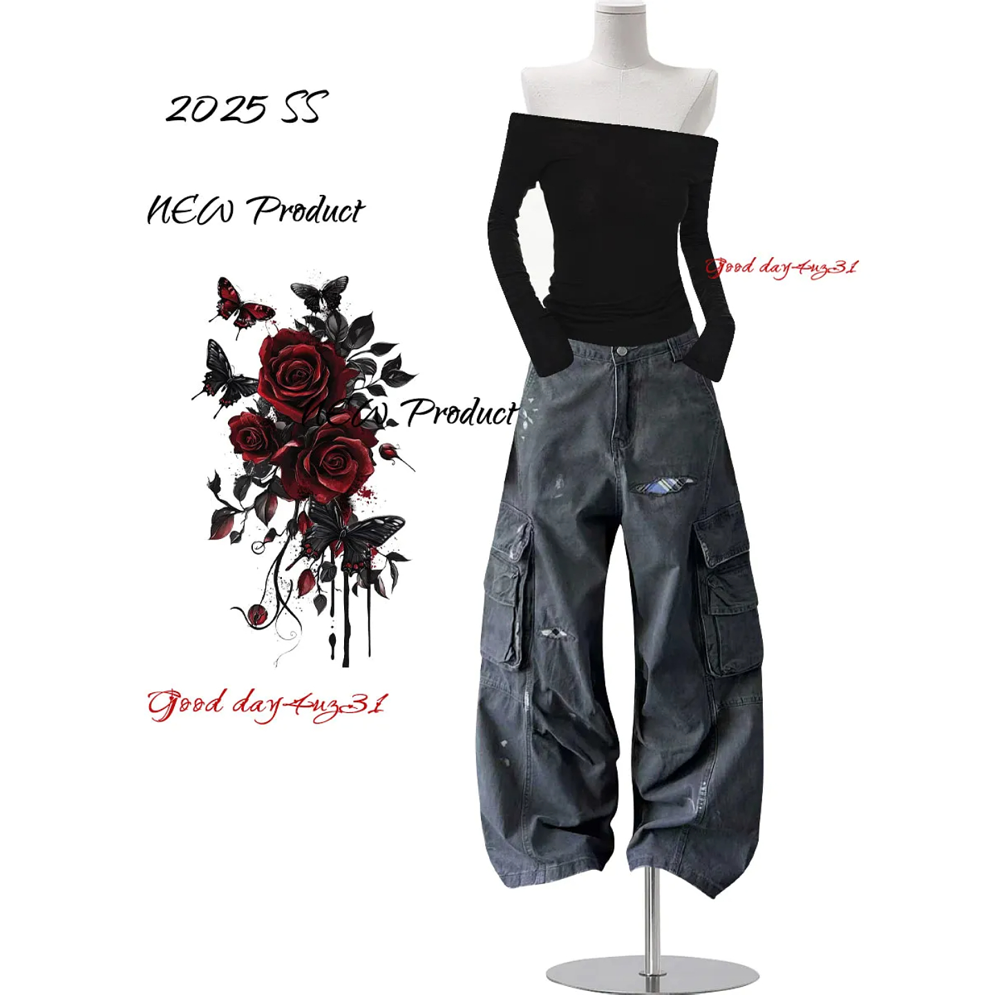 大码美式复古水洗泼墨牛仔裤