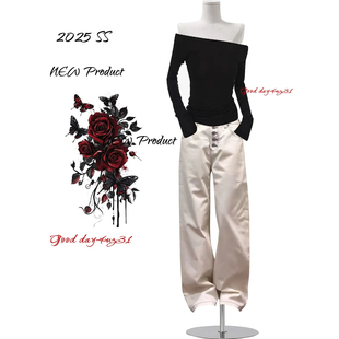 美式 街头宽松显瘦直筒裤 复古明线排扣设计牛仔裤 新款 女秋冬季 大码