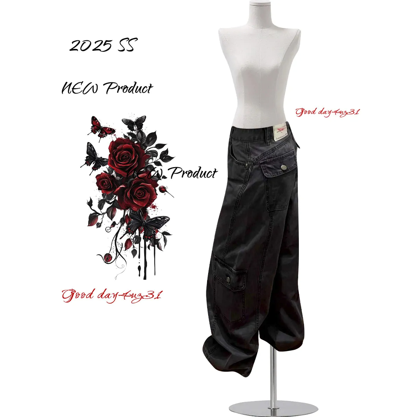 大码美式复古高腰阔腿牛仔裤