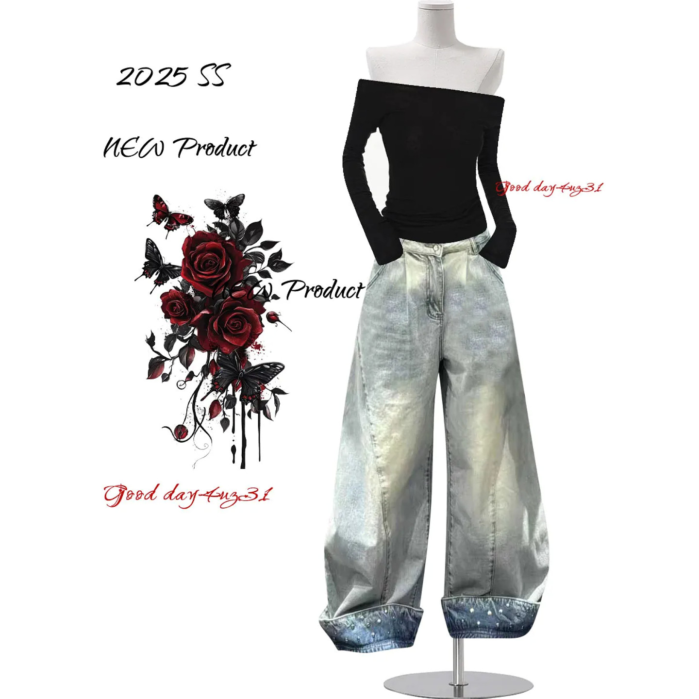 大码美式复古卷边烫钻牛仔裤女春季新款街头风褶皱设计感垂感长裤,女装/女士精品,大码裤装,淘宝优惠券,粉丝福利购,淘宝优惠卷