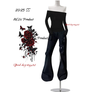 美式 街头穿搭喇叭裤 复古水洗口袋设计感微喇牛仔裤 新款 女秋季 大码