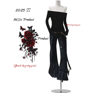 女秋季 复古飘带口袋设计微喇牛仔裤 新款 街头个性 大码 喇叭长裤 美式