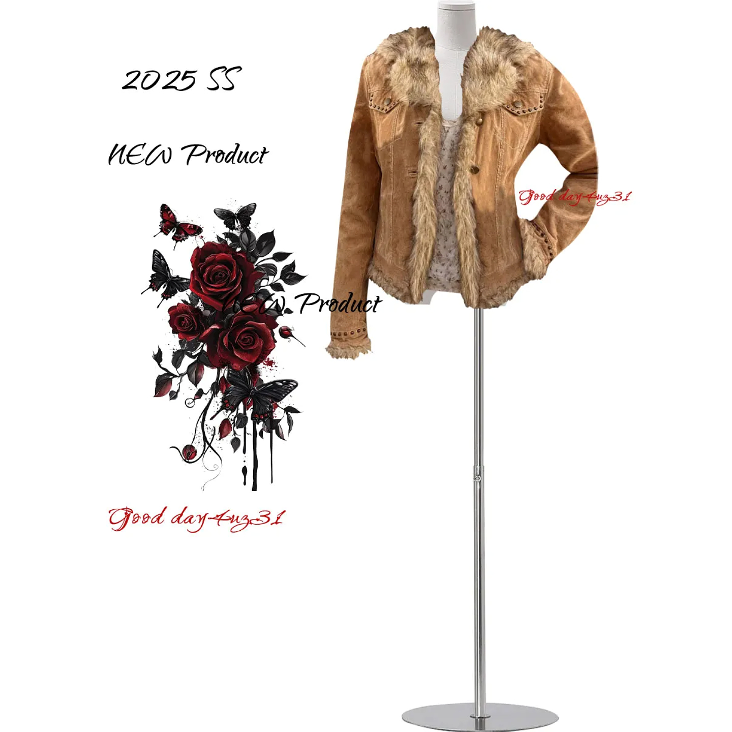 大码美式复古毛绒拼接牛仔外套