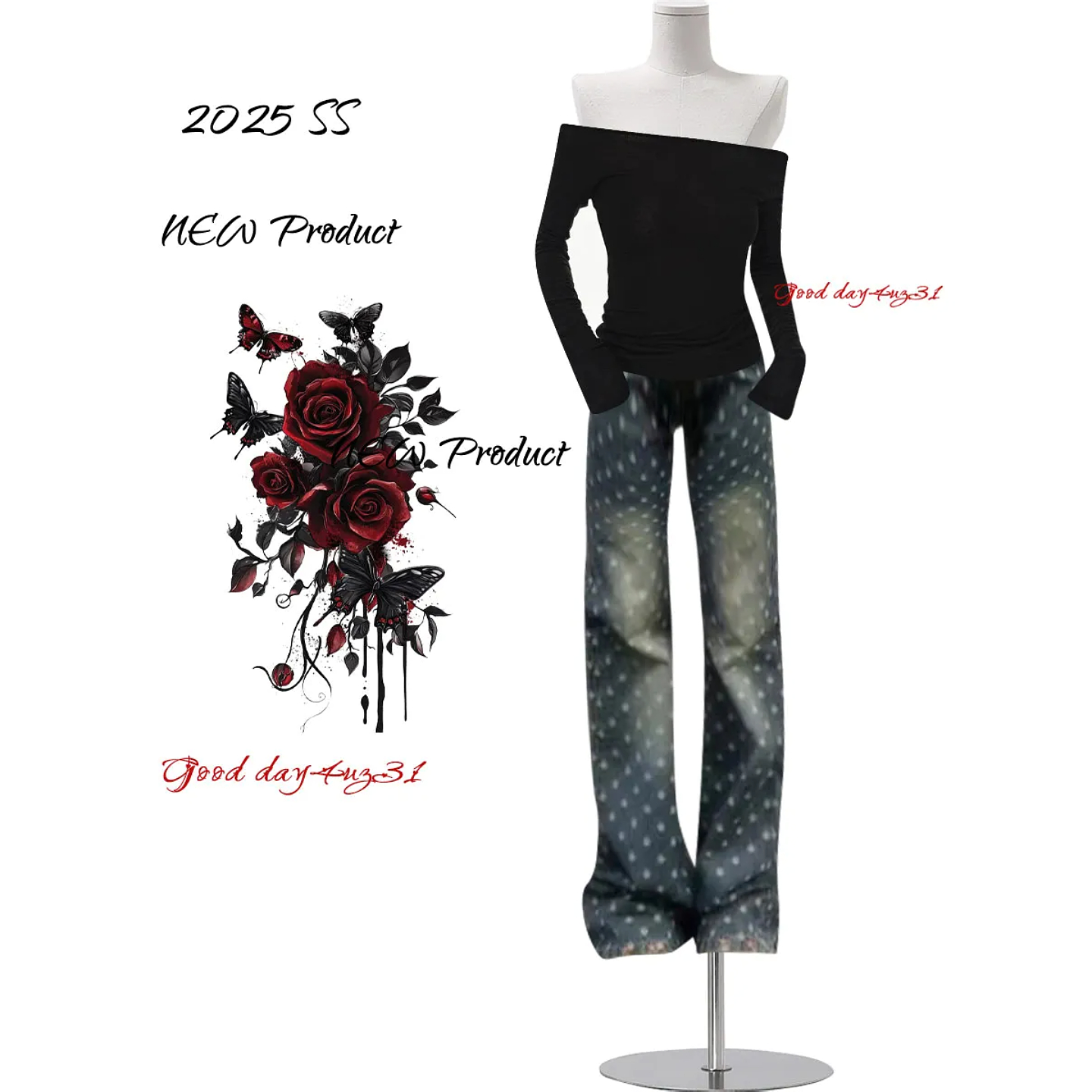 大码美式复古做旧爱心牛仔裤