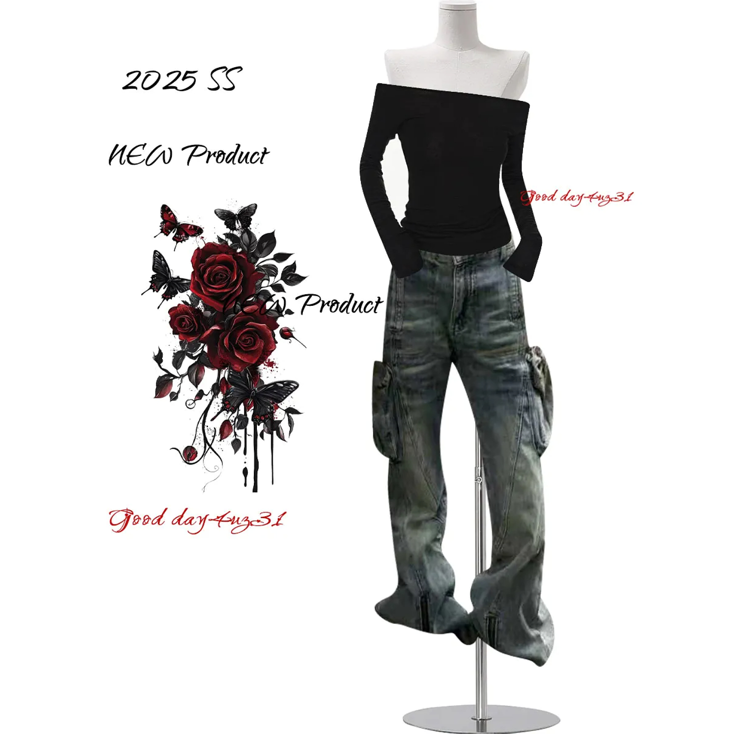 大码美式复古做旧多口袋牛仔裤女秋冬季新款街头解构拼接工装长裤