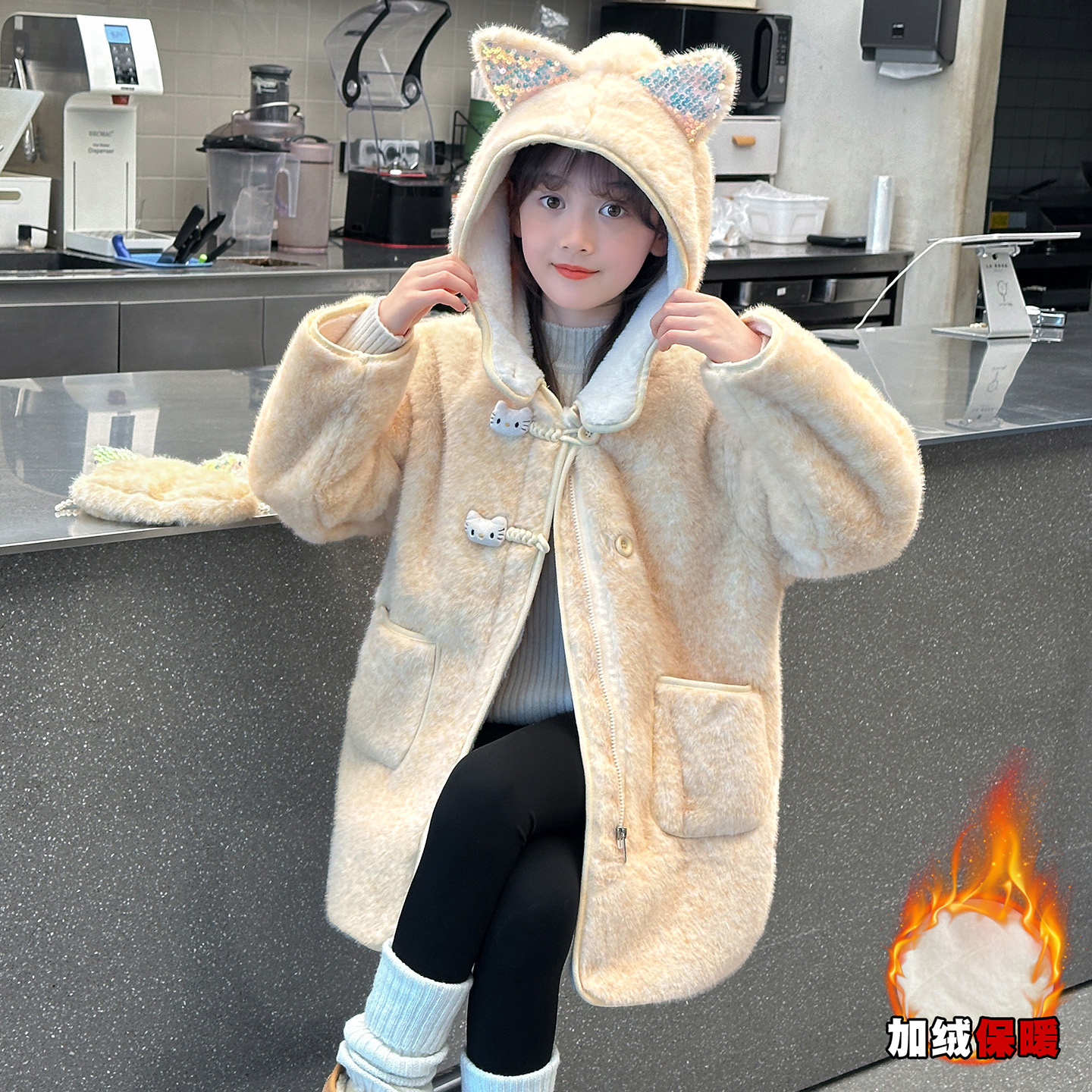 女童冬水貂绒毛毛衣加绒加厚外套
