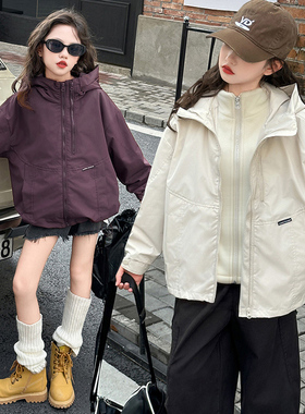 女童秋装休闲风衣外套2025新款儿童夹克大童秋冬白色三合一冲锋衣