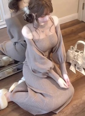 银座muse裙 日系系带罩衫无袖背心针织连衣裙两件套