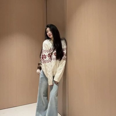 圣诞氛围感费尔岛圆领毛衣女秋冬季宽松厚实慵懒风针织衫复古上衣