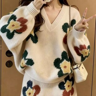 韩风chic一整套慵懒松弛感温柔风针织开衫短裙两件套装2025年冬季