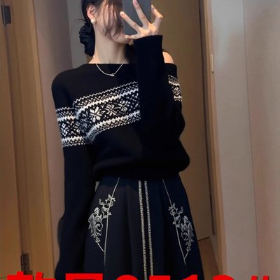 韩系氛围感早秋穿搭漂亮毛衣慵懒风宽松高级感费尔岛黑色针织衫女