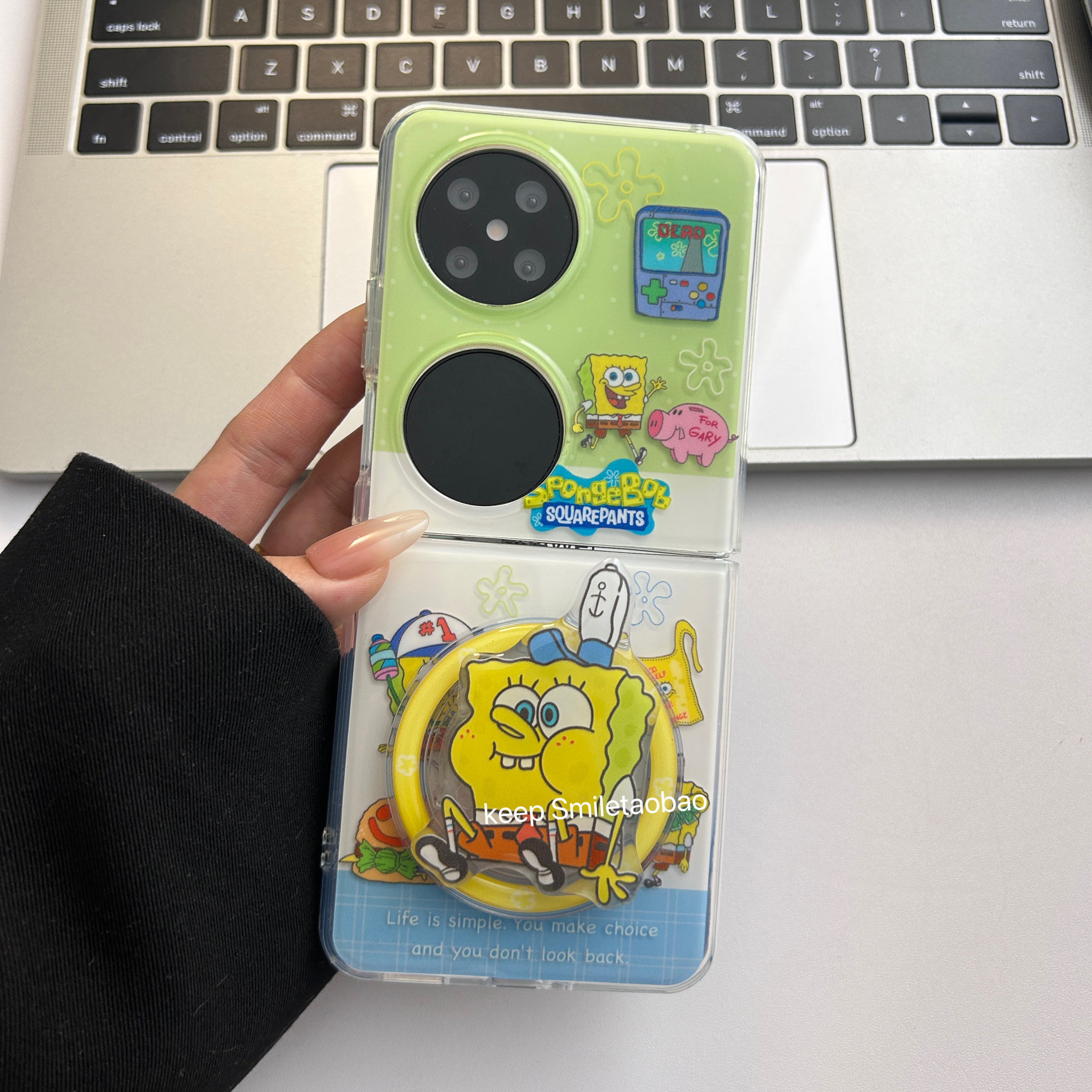 可爱卡通海绵宝宝磁吸支架适用适用华为PuraX折叠屏手机壳pokcet2双层磁吸壳p50pocket保护套华为novaflip新