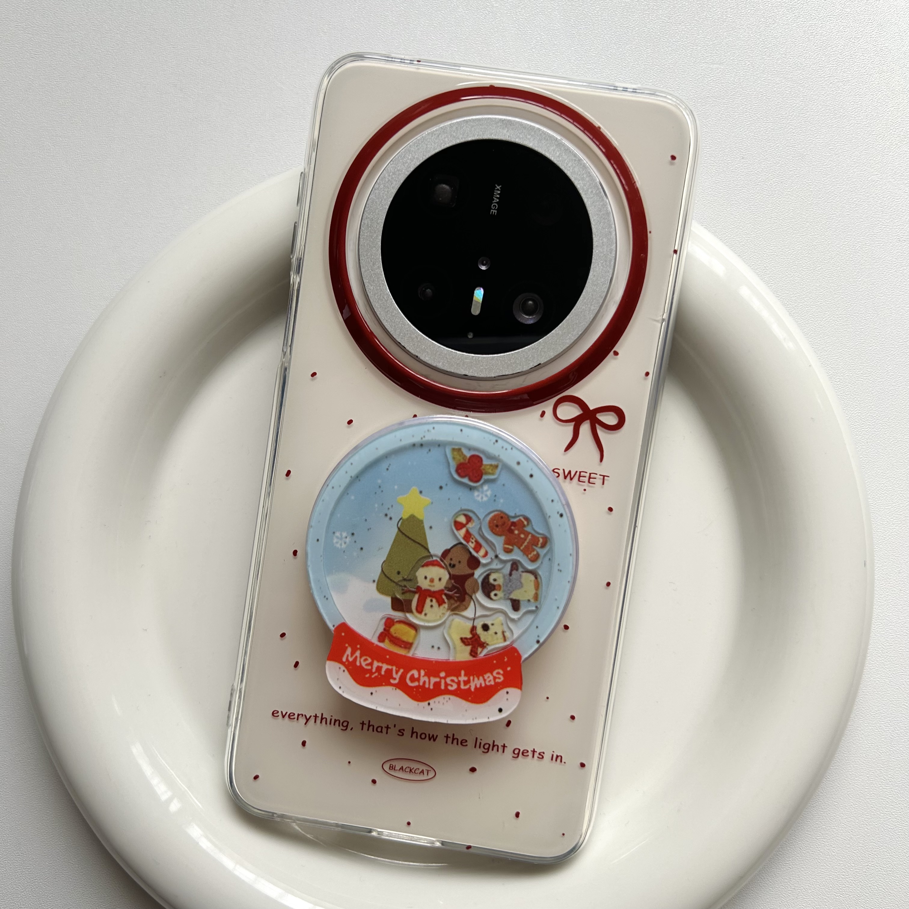 简约红色波点水晶球雪人摇摇乐磁吸支架适用华为mate70pro+手机壳mate60pro保护套pura80pro女款pura70p防摔