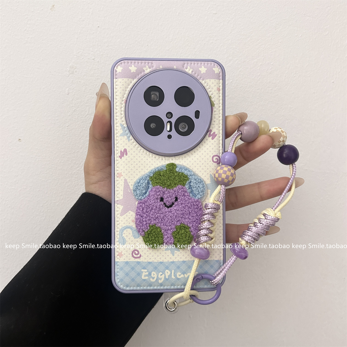 小清新紫色波点星星刺绣耳机茄子适用华为mate70pro+手机壳mate60pro新款羽绒服pura80pro保护套pura70pro链