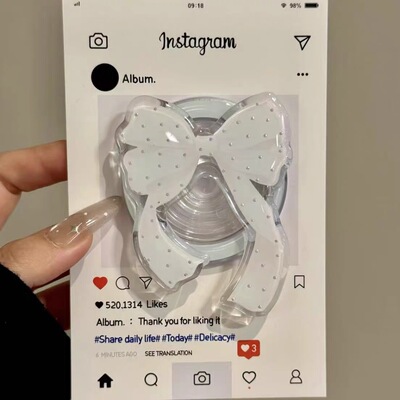 点钻白色蝴蝶结磁吸支架适用于 MagSafe手机强力磁吸伸缩支架桌面