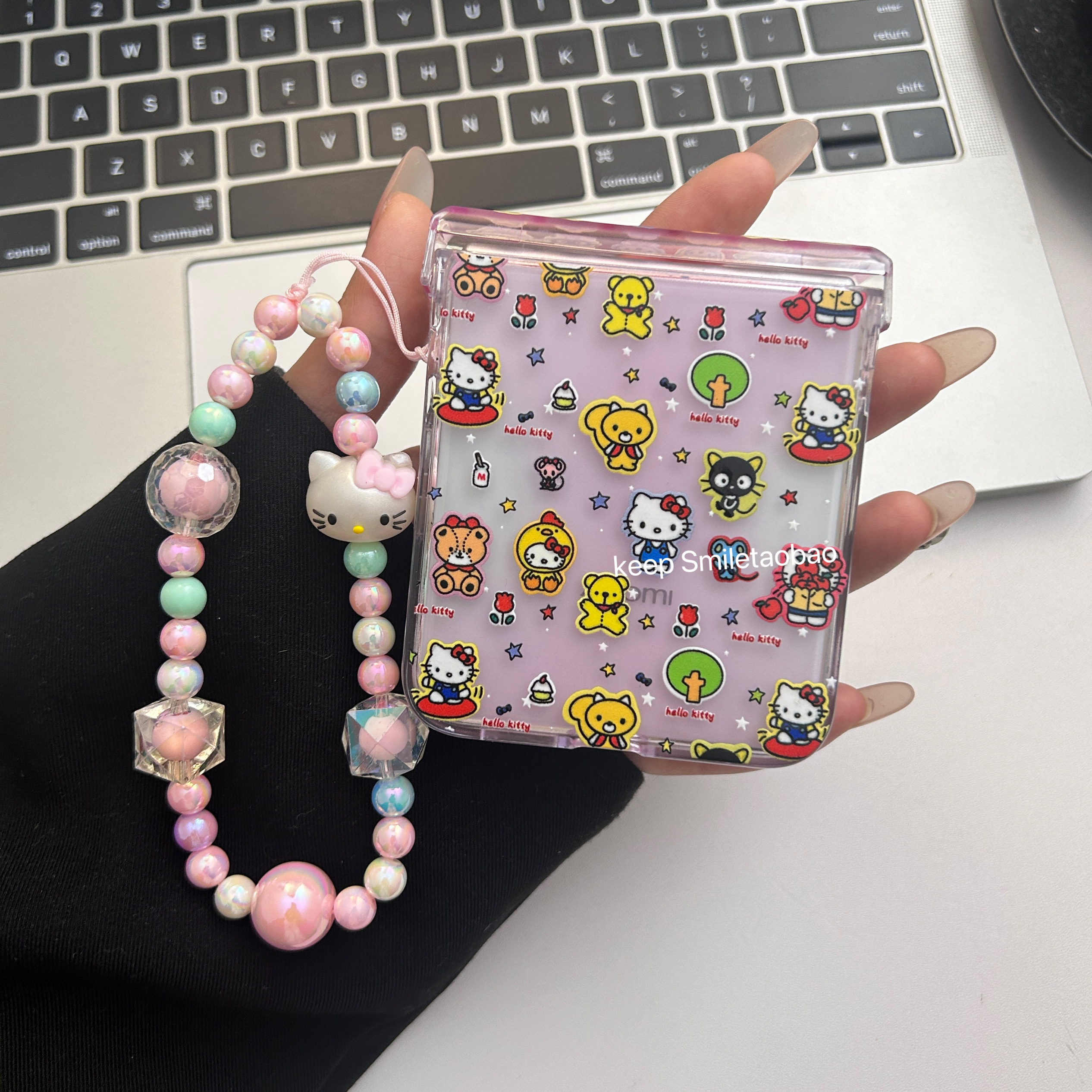 可爱卡通粉色满屏猫咪适用适用华为PuraX手机壳小米mixflip2折叠屏pokcet2手机壳三星zflip6/5/4硬壳透色中轴