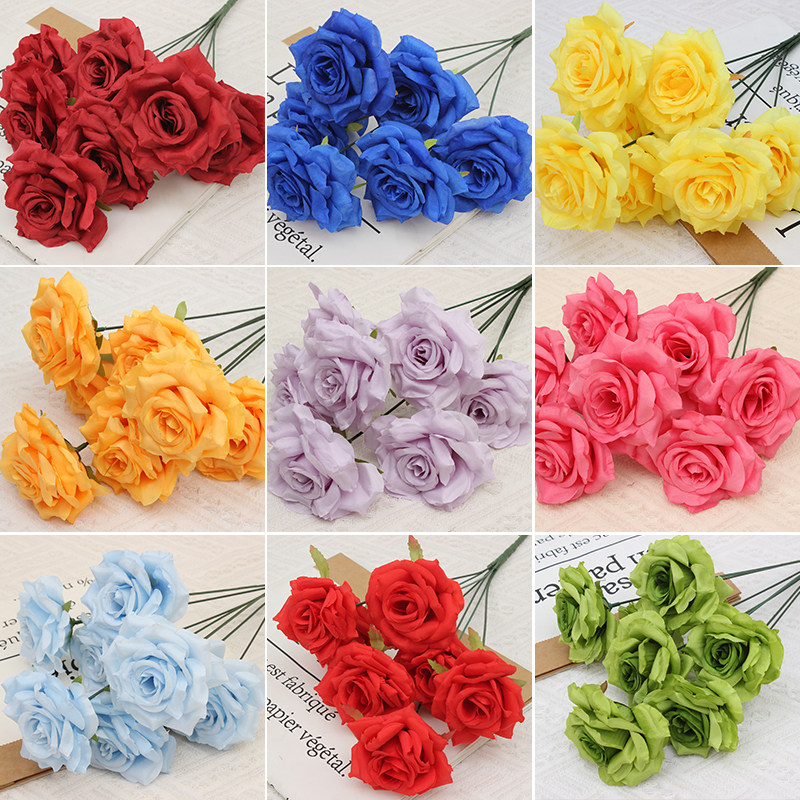 仿真玫瑰花把束莱菲玫手工DIY花束多色装饰花艺婚礼堂舞台装饰花