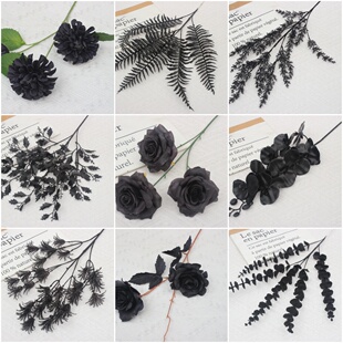 婚庆仿真花黑色系假花婚礼装饰路引花插花块装花婚礼堂花艺花材