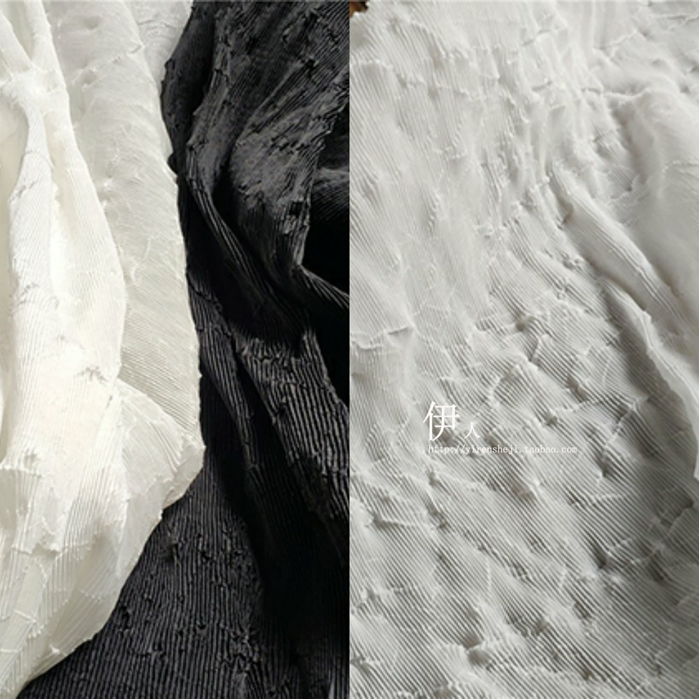 设计师礼服 衣裙乱褶黑白色礼服 设计师婚庆布料三宅一生服装礼服