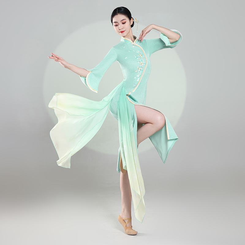 古典舞旗袍舞蹈服女身韻中國(guó)舞練功服成人女六月茉莉表演出服新款