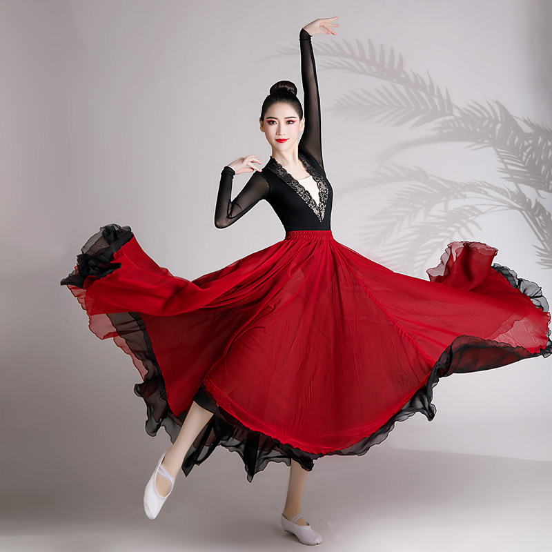 新款古典舞飘逸可可托海的牧羊人舞蹈服同款720度大摆裙双层仙