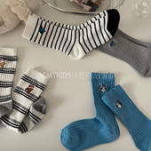4双装 双针刺绣棉袜宝宝中筒袜潮童袜学生袜子 儿童韩版 26春季 新款