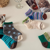 2026春夏5双装 儿童韩系波点条纹棉袜男女童短袜宝宝无骨袜学生袜