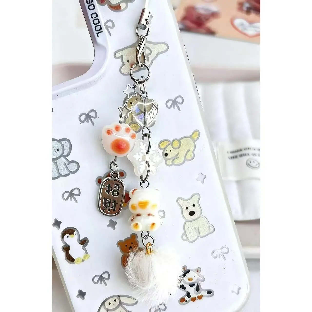 【招财焦糖小熊】可爱挂件手机链咕本链毛球卡册钥匙扣炭烤猫爪熊
