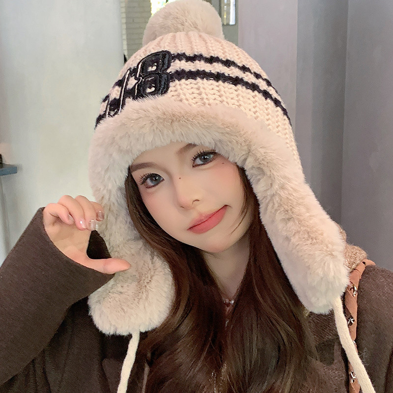 雷锋帽子女2025冬季新款加厚保暖护耳骑行帽子眼镜一体防寒棉帽潮
