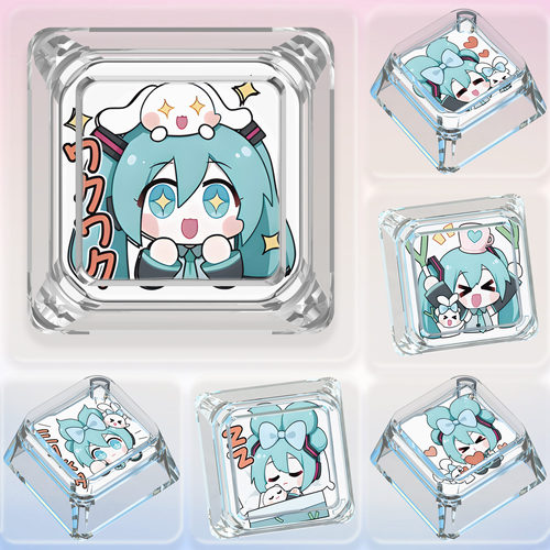 初音未来十字机械键盘个性键帽表情单个可爱透明夜魔wooting键帽