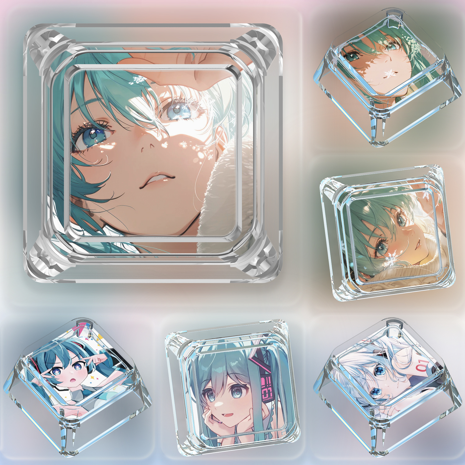 初音未来键帽单个卡通可爱创意个性二次元十字轴机械键盘透明键帽