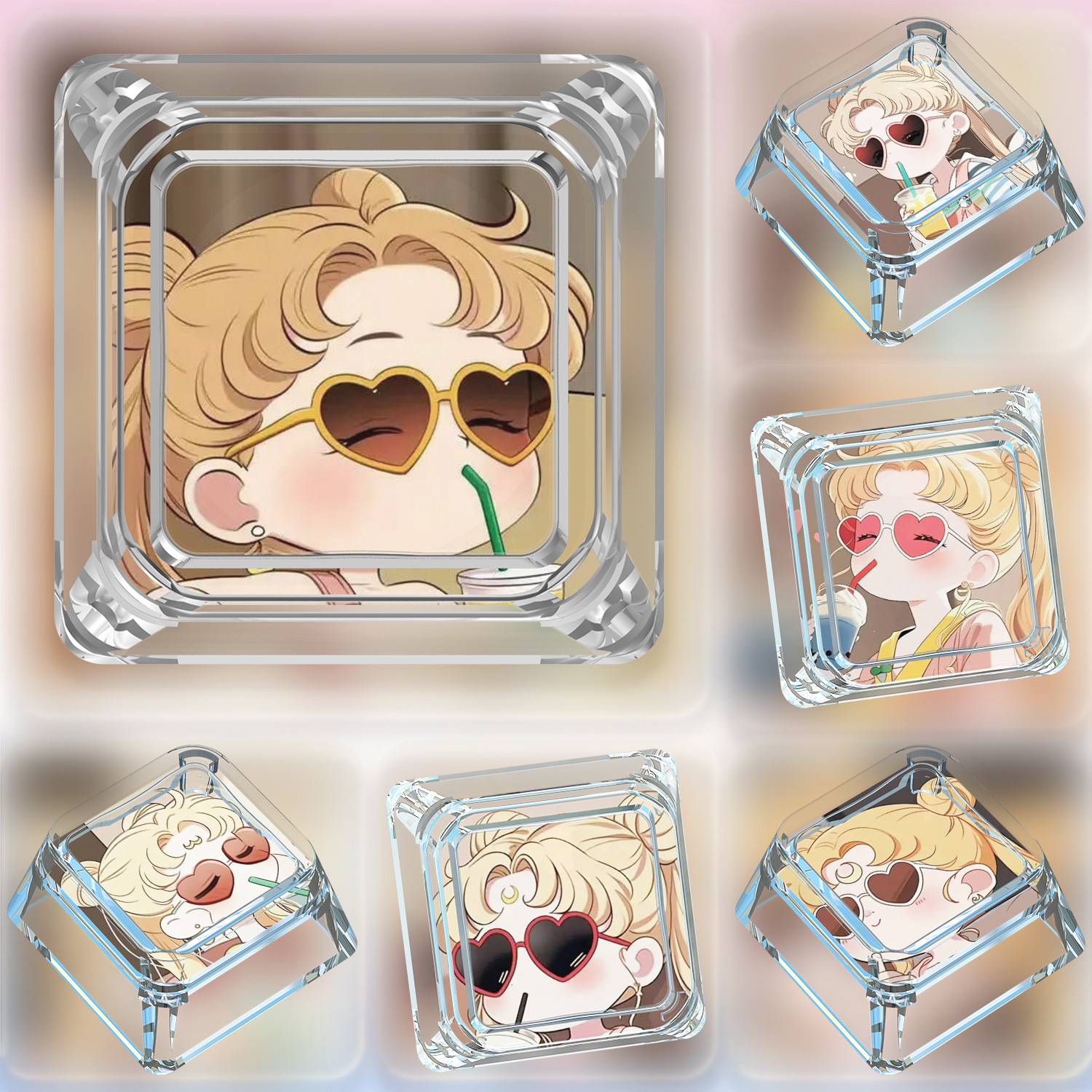 水冰月键帽单个卡通可爱动漫美少女战士机械键盘透明透亮方形键帽