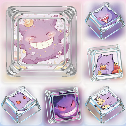 宝可梦耿鬼键帽单个卡通可爱Q版动漫十字轴电竞机械键盘透明键帽