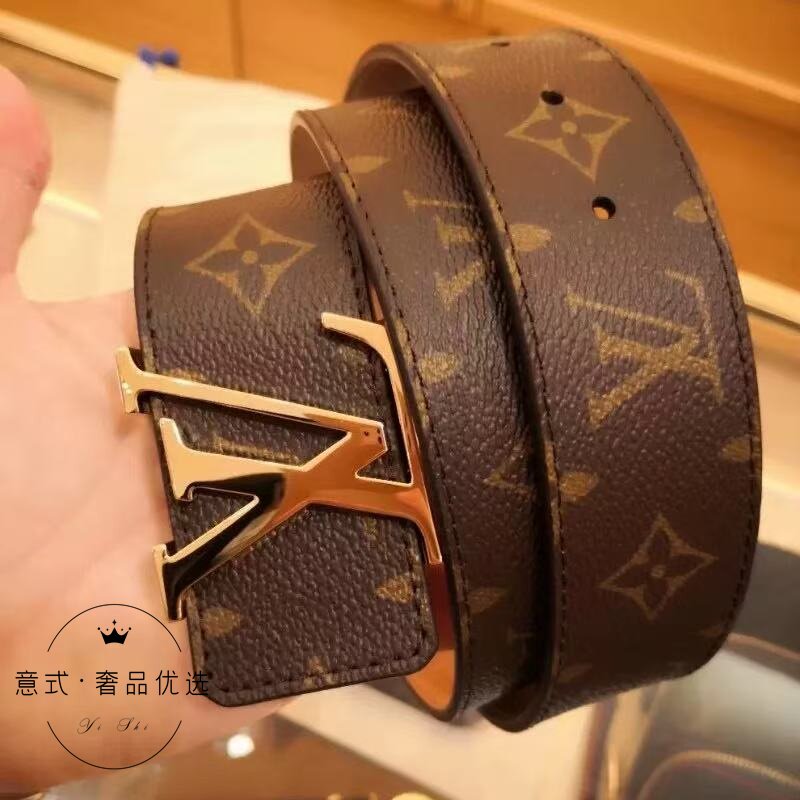 正品代购LV皮带男士真皮经典老花金扣商务休闲时尚百搭双面裤腰带