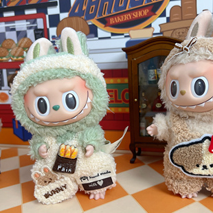 POPMARTlabubu搪胶公仔毛绒拉布布盲盒玛特泡泡装饰17cm娃衣