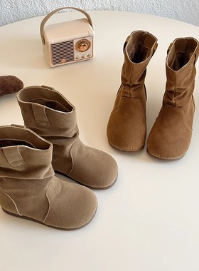 ABC defier女童靴子加绒勃肯鞋2025秋冬儿童堆堆靴复古圆头马丁靴