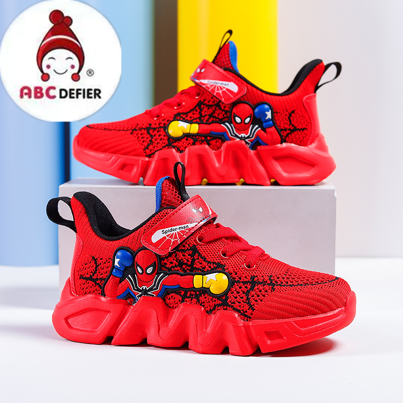 ABCDEFIER男童网面鞋透气蜘蛛侠童鞋防滑春秋儿童运动鞋红色棉鞋