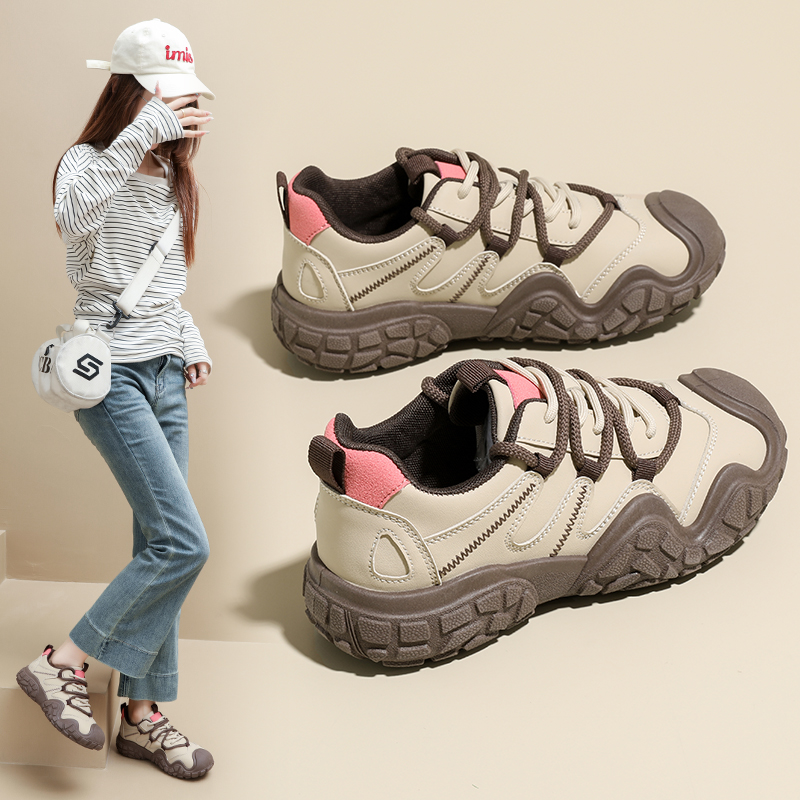 户外登山鞋加绒女孩棉鞋2025秋冬款皮面运动老爹鞋防滑耐磨爬山鞋
