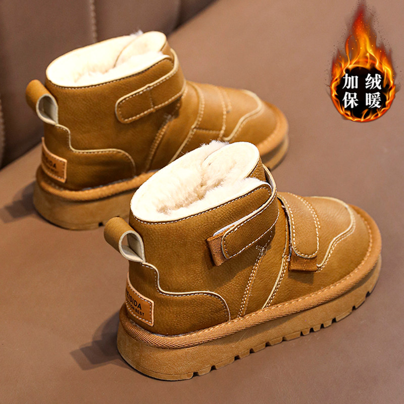 ABC defier男童雪地靴冬季款加绒加厚皮面防水大棉鞋东北保暖棉靴