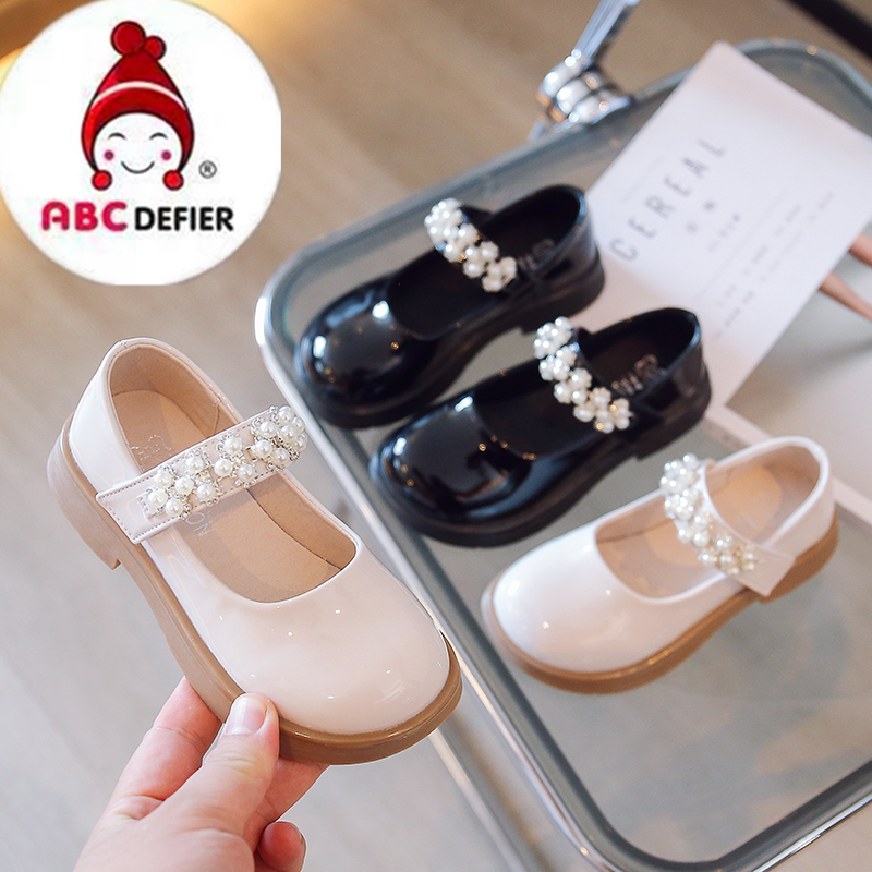ABC defier女童黑色小皮鞋软底春秋新款小学生演出珍珠款公主鞋夏